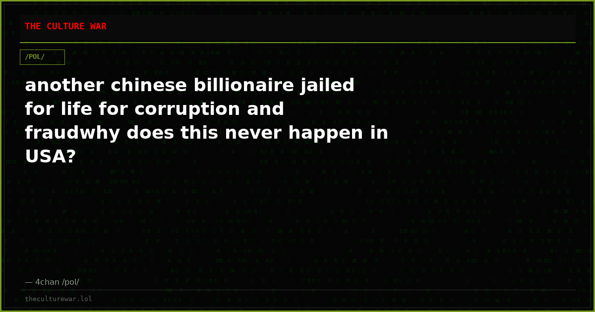 another chinese billionaire jailed for life for corruption and fraudwhy does this never happen in USA?