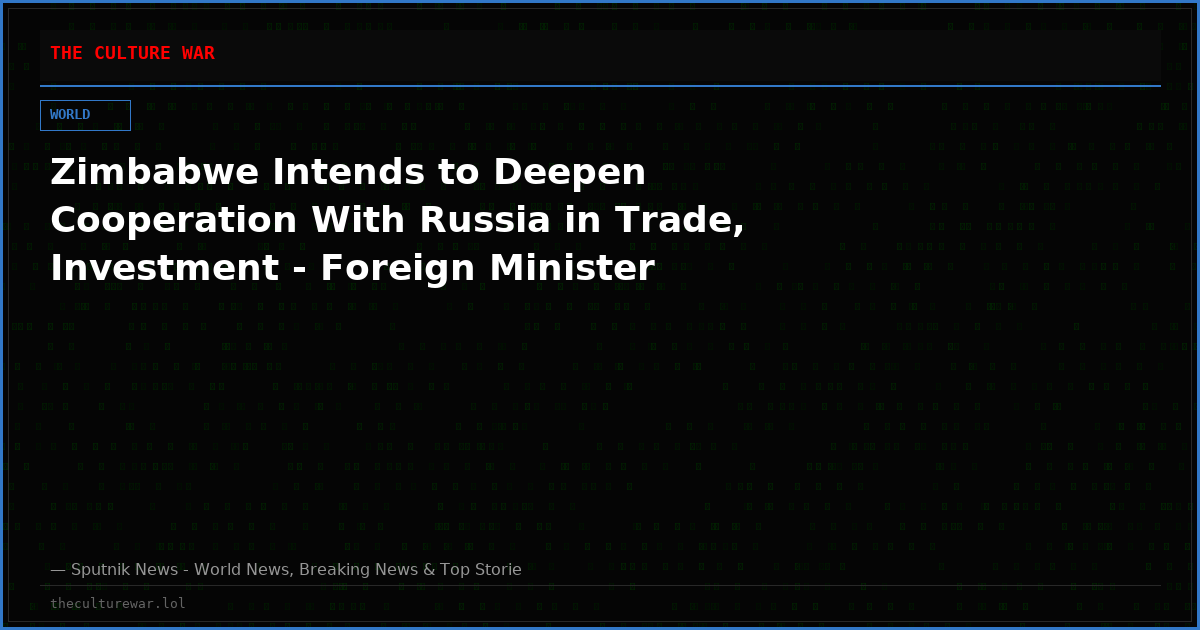 Zimbabwe Intends to Deepen Cooperation With Russia in Trade, Investment - Foreign Minister