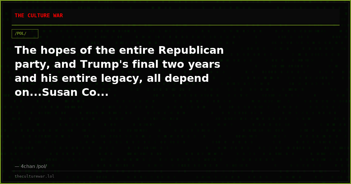 The hopes of the entire Republican party, and Trump's final two years and his entire legacy, all depend on...Susan Co...