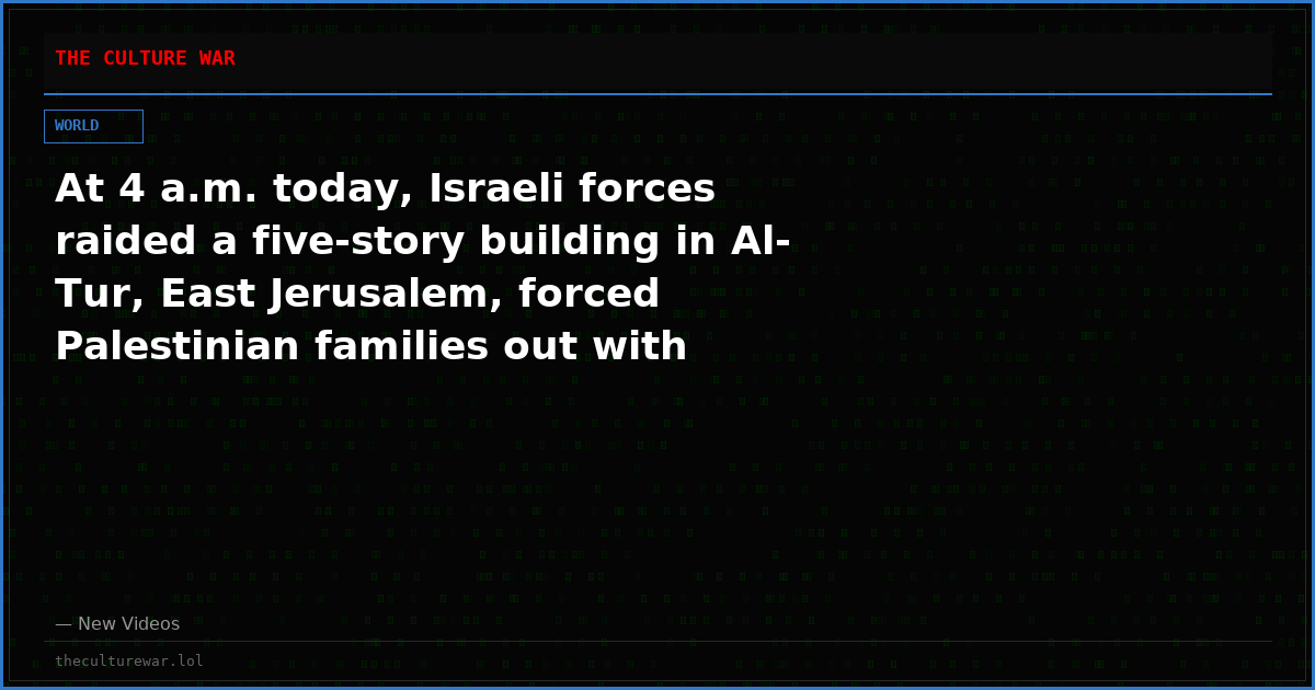 At 4 a.m. today, Israeli forces raided a five-story building in Al-Tur, East Jerusalem, forced Palestinian families out with barely anything in their hands, and demolished 10 apartments
