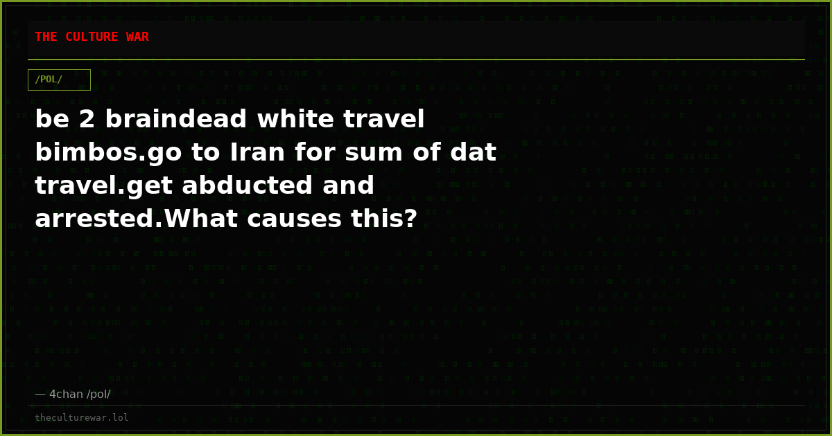 be 2 braindead white travel bimbos.go to Iran for sum of dat travel.get abducted and arrested.What causes this?