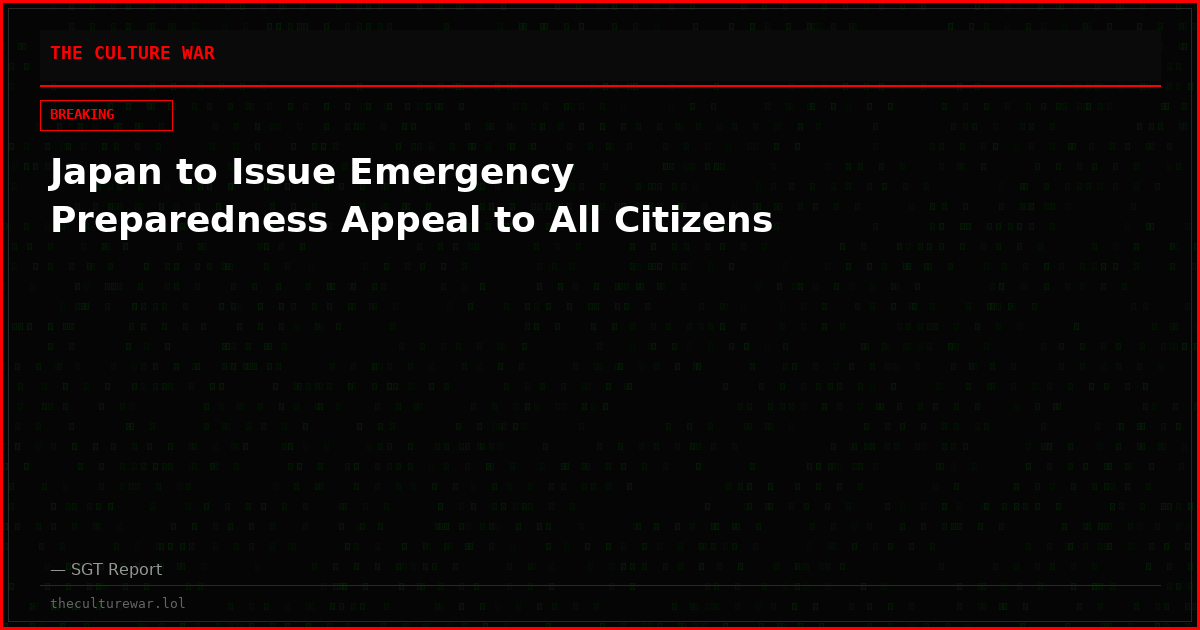 Japan to Issue Emergency Preparedness Appeal to All Citizens