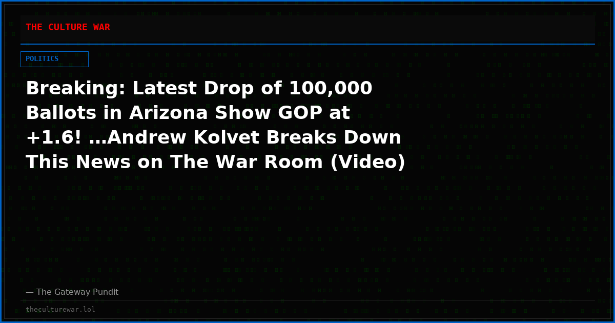 Breaking: Latest Drop of 100,000 Ballots in Arizona Show GOP at +1.6! …Andrew Kolvet Breaks Down This News on The War Room (Video)