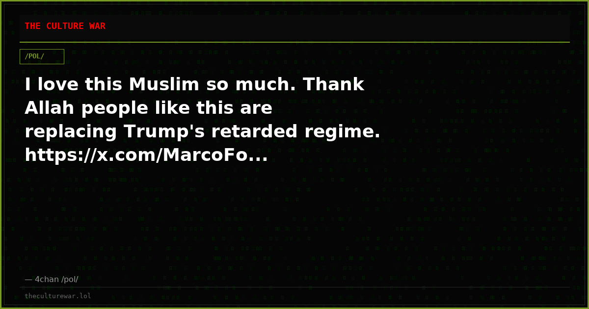 I love this Muslim so much. Thank Allah people like this are replacing Trump's retarded regime. https://x.com/MarcoFo...