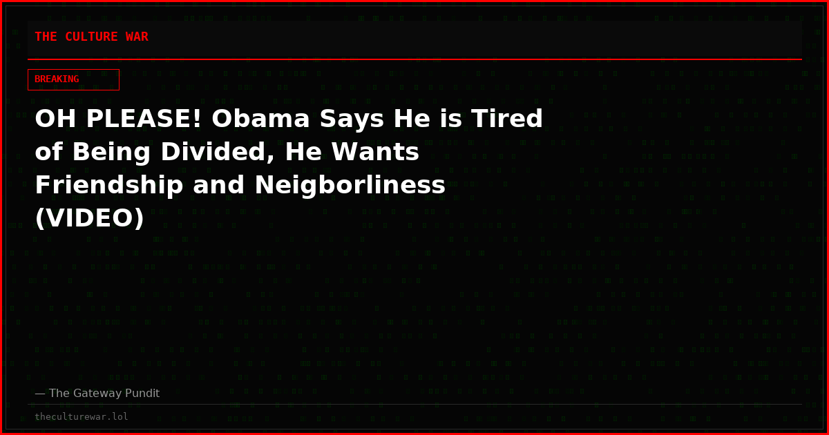 OH PLEASE! Obama Says He is Tired of Being Divided, He Wants Friendship and Neigborliness (VIDEO)