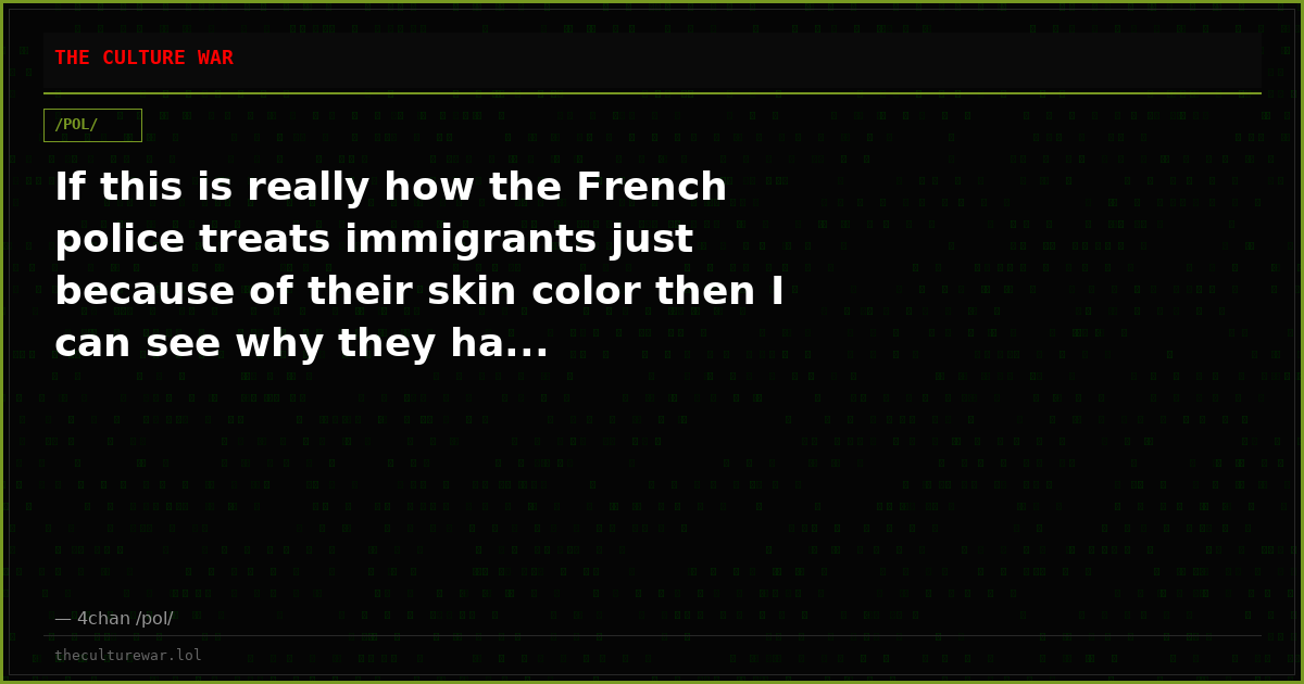 If this is really how the French police treats immigrants just because of their skin color then I can see why they ha...