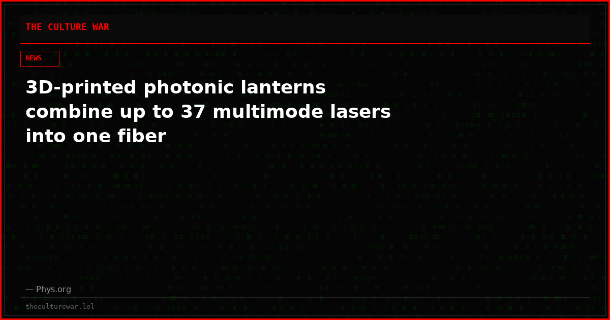3D-printed photonic lanterns combine up to 37 multimode lasers into one fiber