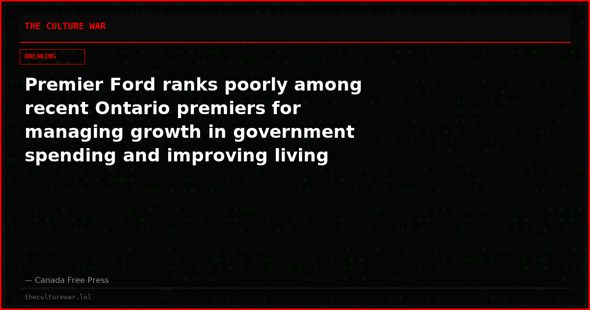Premier Ford ranks poorly among recent Ontario premiers for managing growth in government spending and improving living standards