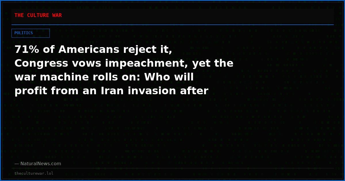 71% of Americans reject it, Congress vows impeachment, yet the war machine rolls on: Who will profit from an Iran invasion after the Midterms?