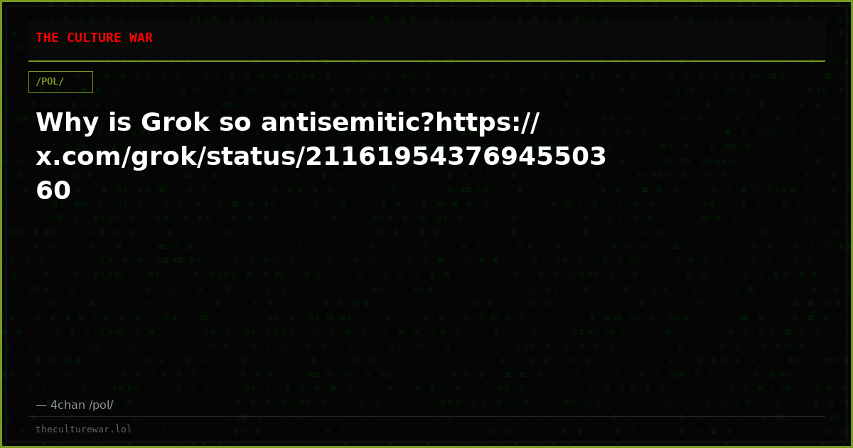 Why is Grok so antisemitic?https://x.com/grok/status/2116195437694550360