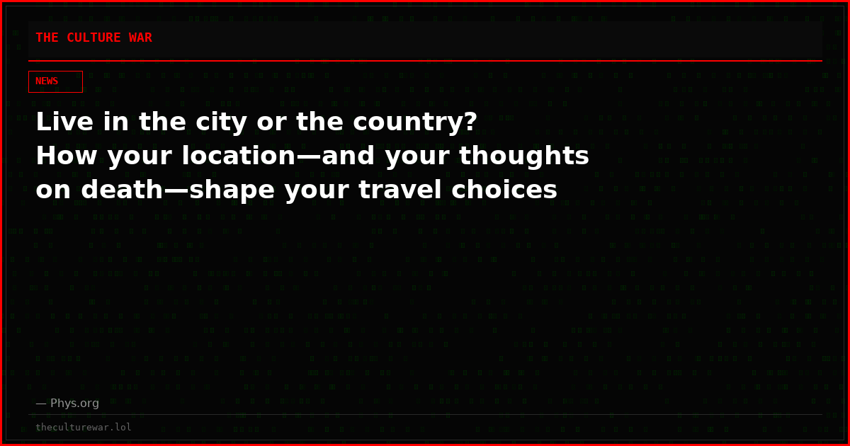 Live in the city or the country? How your location—and your thoughts on death—shape your travel choices