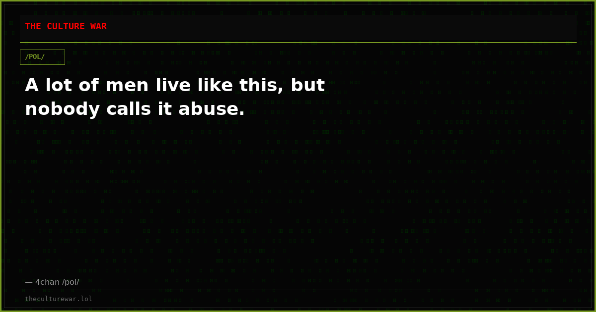 A lot of men live like this, but nobody calls it abuse.