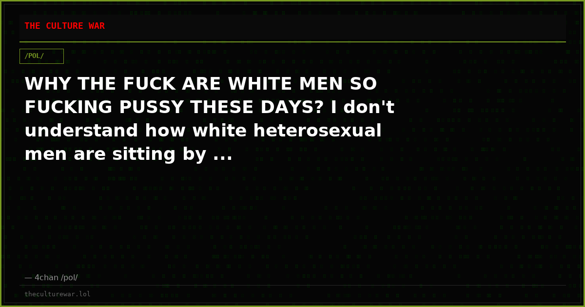 WHY THE FUCK ARE WHITE MEN SO FUCKING PUSSY THESE DAYS? I don't understand how white heterosexual men are sitting by ...