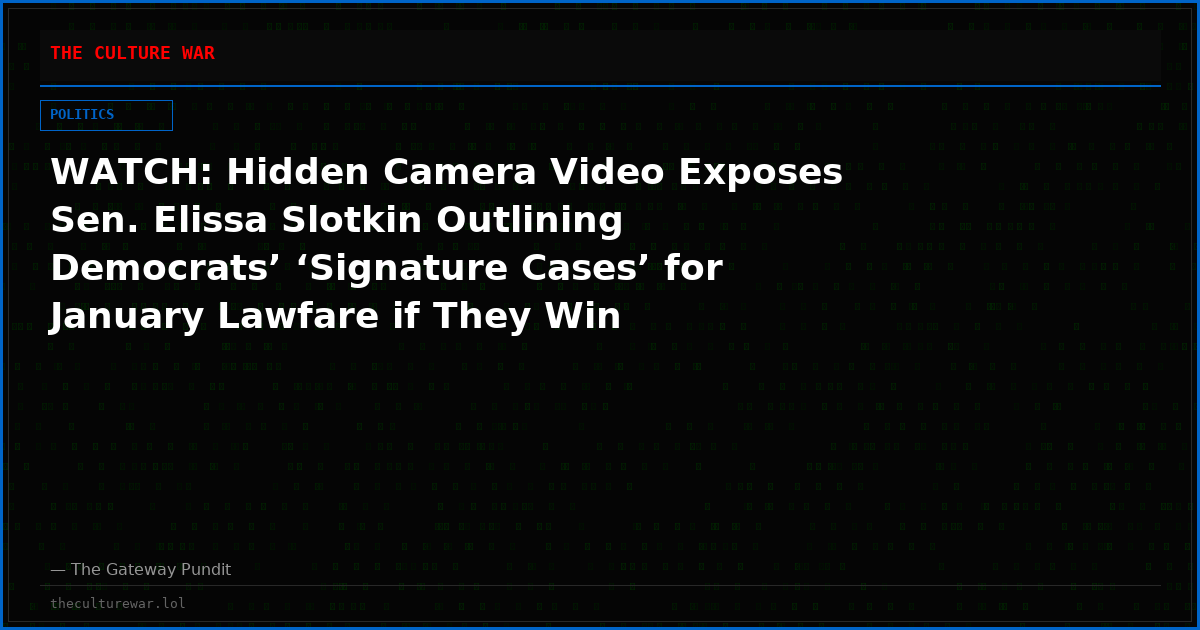WATCH: Hidden Camera Video Exposes Sen. Elissa Slotkin Outlining Democrats’ ‘Signature Cases’ for January Lawfare if They Win Midterms