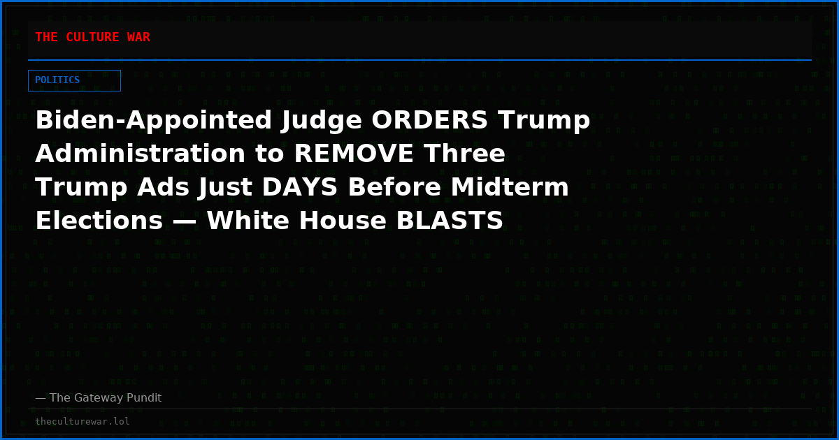 Biden-Appointed Judge ORDERS Trump Administration to REMOVE Three Trump Ads Just DAYS Before Midterm Elections — White House BLASTS “Lawless Order” Targeting Patriotic Videos