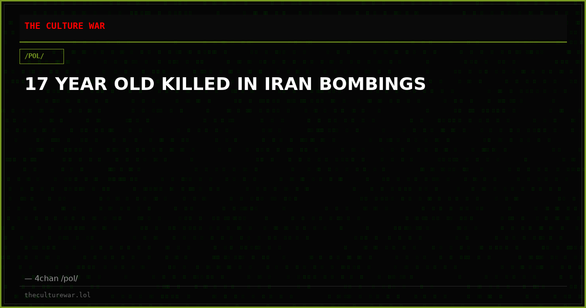 17 YEAR OLD KILLED IN IRAN BOMBINGS