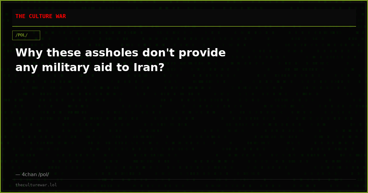 Why these assholes don't provide any military aid to Iran?