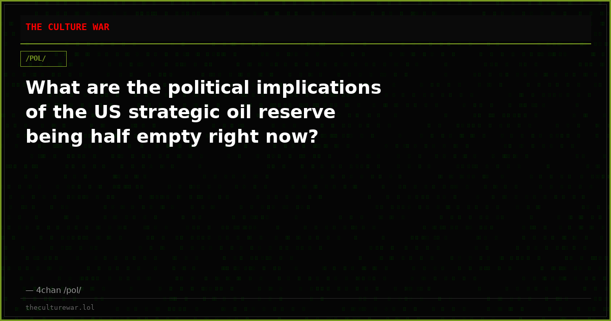 What are the political implications of the US strategic oil reserve being half empty right now?
