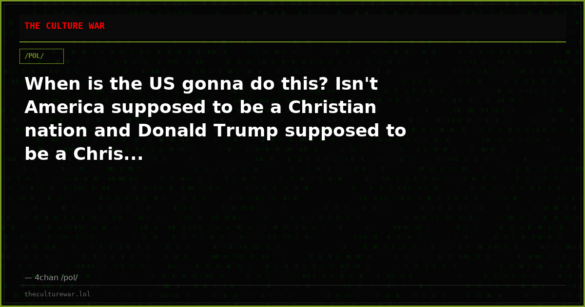 When is the US gonna do this? Isn't America supposed to be a Christian nation and Donald Trump supposed to be a Chris...