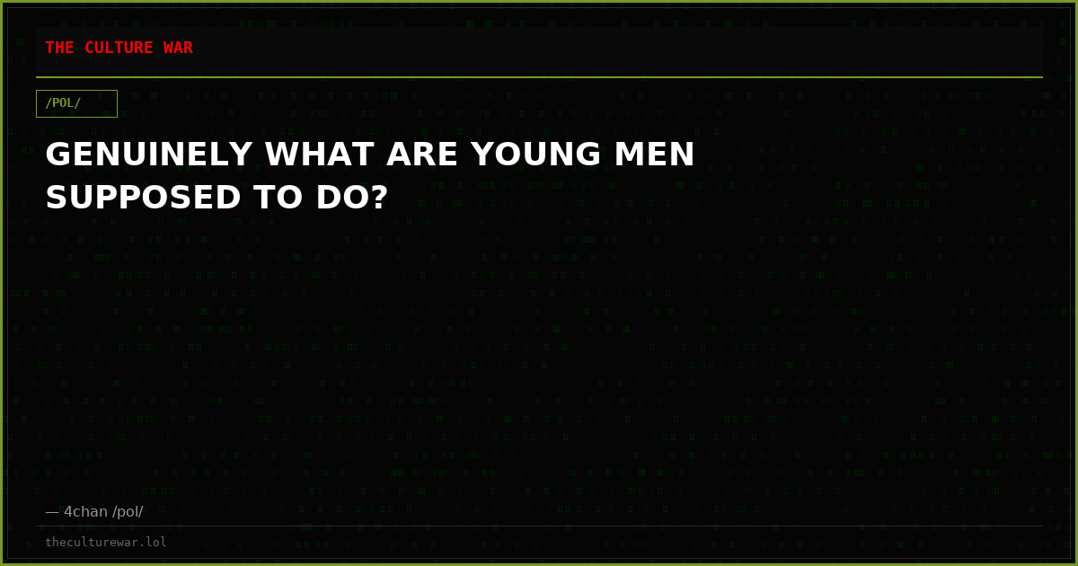 GENUINELY WHAT ARE YOUNG MEN SUPPOSED TO DO?