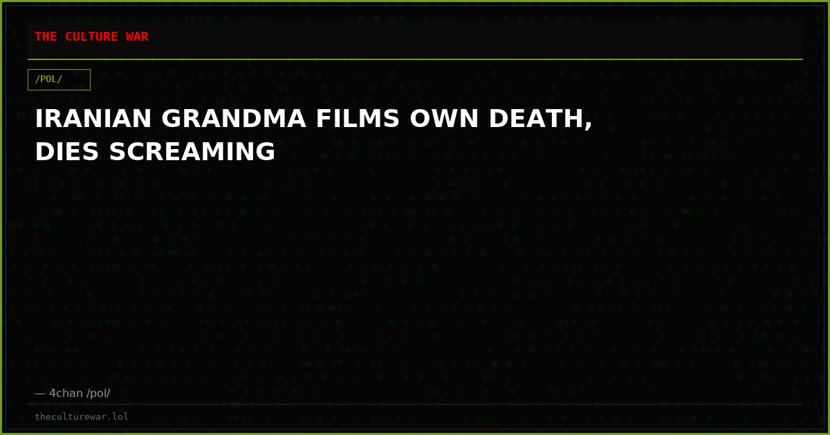 IRANIAN GRANDMA FILMS OWN DEATH, DIES SCREAMING