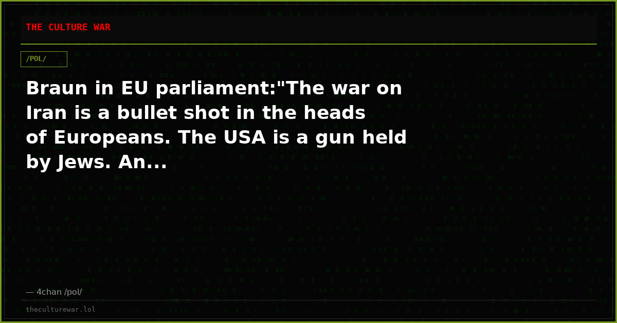Braun in EU parliament:"The war on Iran is a bullet shot in the heads of Europeans. The USA is a gun held by Jews. An...