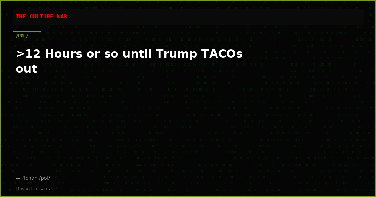 >12 Hours or so until Trump TACOs out