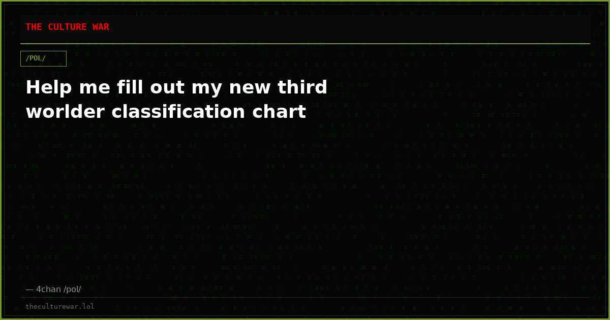 Help me fill out my new third worlder classification chart