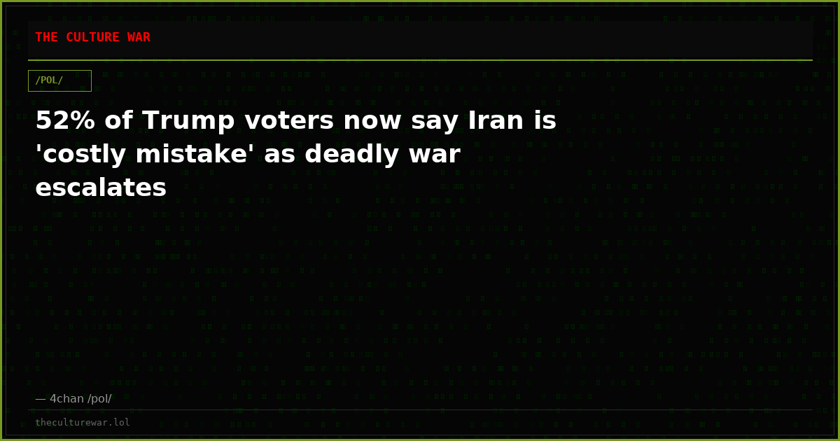 52% of Trump voters now say Iran is 'costly mistake' as deadly war escalates