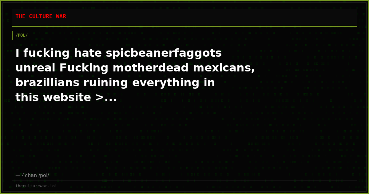 I fucking hate spicbeanerfaggots unreal Fucking motherdead mexicans, brazillians ruining everything in this website >...
