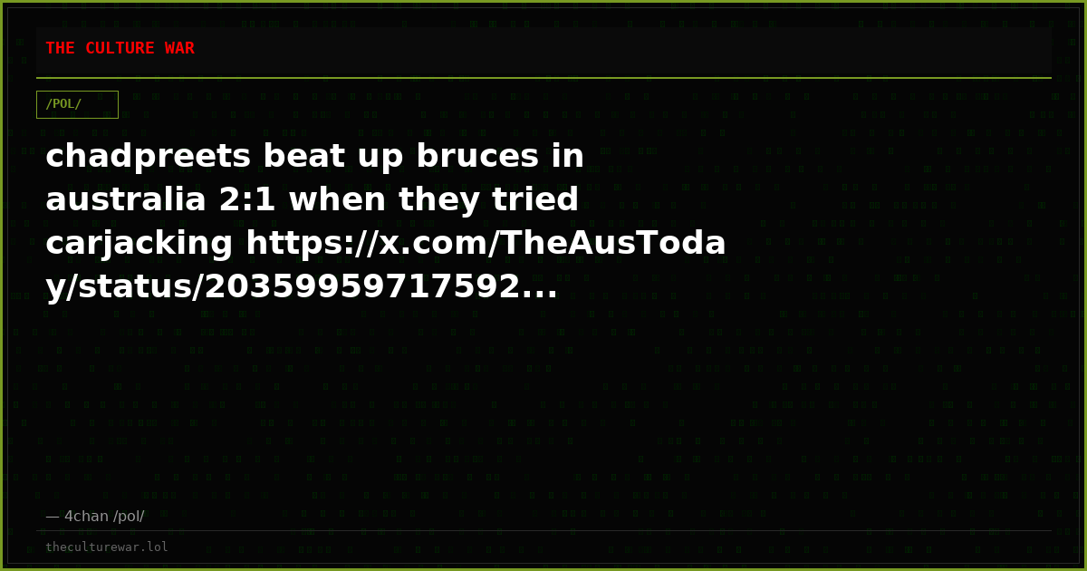 chadpreets beat up bruces in australia 2:1 when they tried carjacking https://x.com/TheAusToday/status/20359959717592...