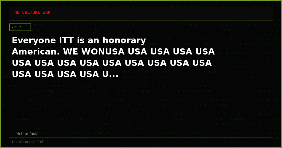 Everyone ITT is an honorary American. WE WONUSA USA USA USA USA USA USA USA USA USA USA USA USA USA USA USA USA USA U...