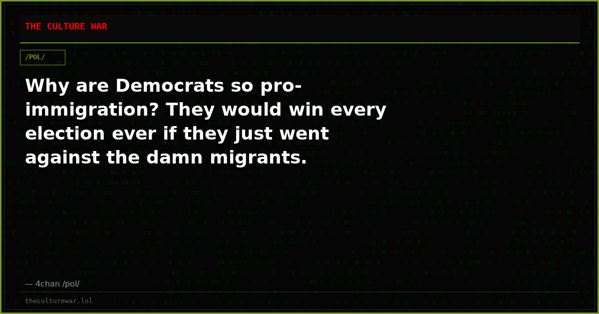 Why are Democrats so pro-immigration? They would win every election ever if they just went against the damn migrants.
