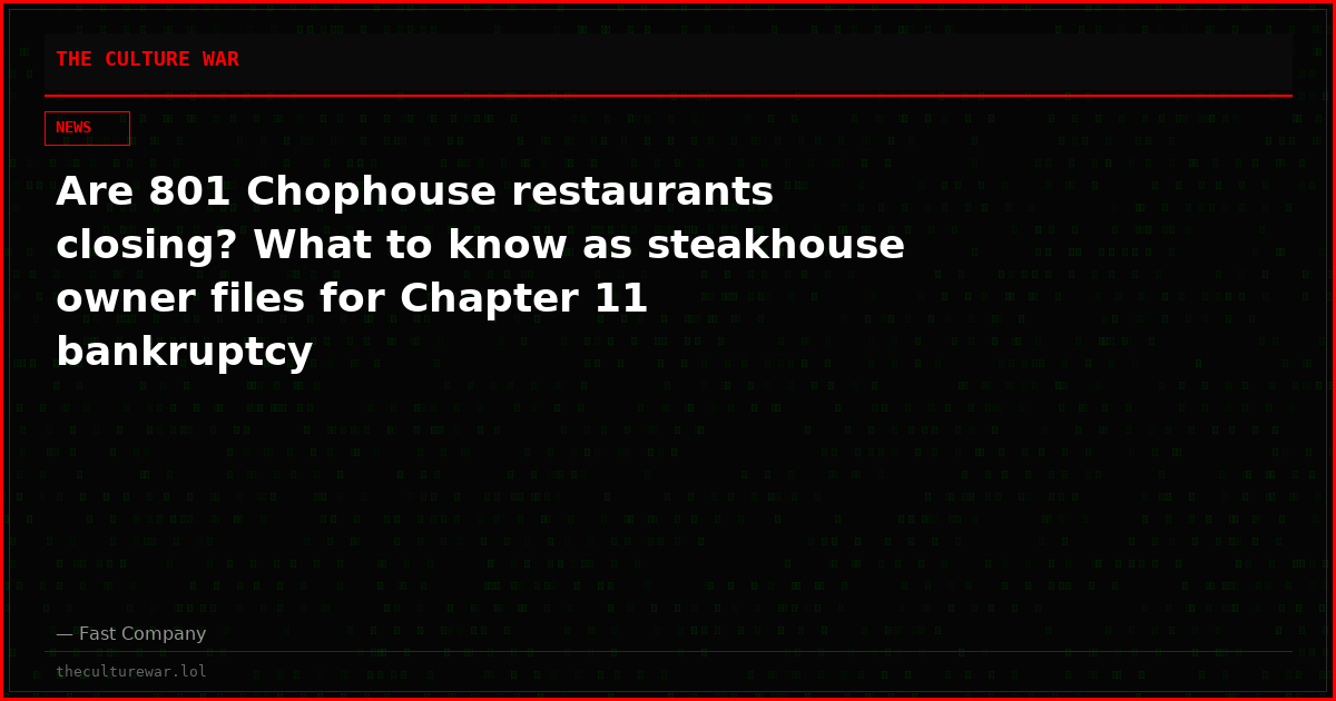 Are 801 Chophouse restaurants closing? What to know as steakhouse owner files for Chapter 11 bankruptcy
