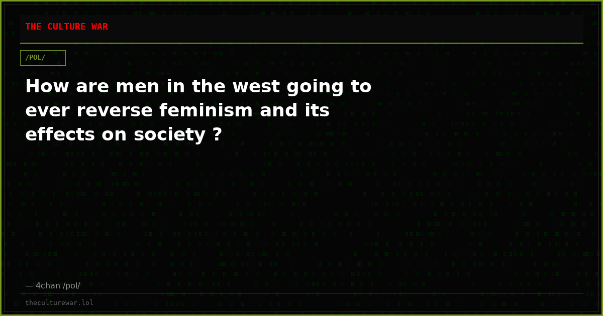 How are men in the west going to ever reverse feminism and its effects on society ?