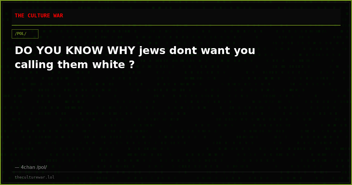 DO YOU KNOW WHY jews dont want you calling them white ?