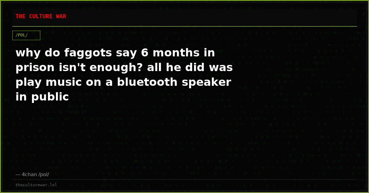 why do faggots say 6 months in prison isn't enough? all he did was play music on a bluetooth speaker in public