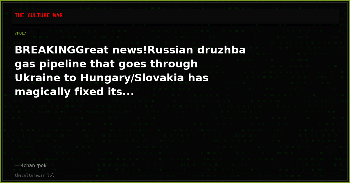 BREAKINGGreat news!Russian druzhba gas pipeline that goes through Ukraine to Hungary/Slovakia has magically fixed its...