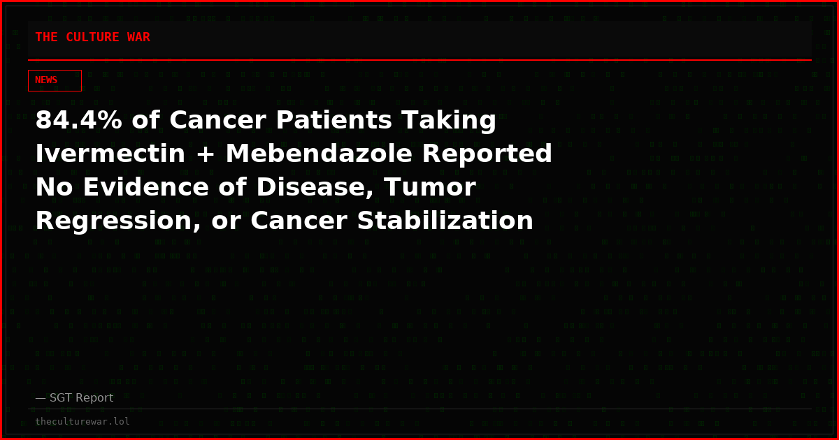 84.4% of Cancer Patients Taking Ivermectin + Mebendazole Reported No Evidence of Disease, Tumor Regression, or Cancer Stabilization After 6 Months