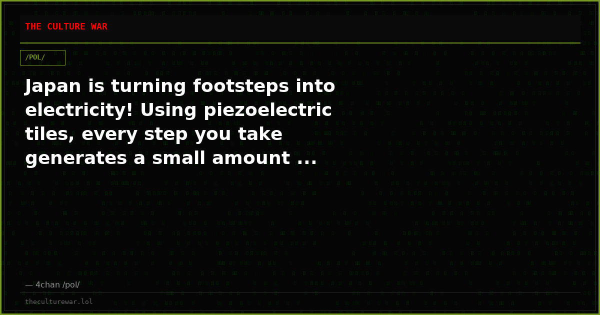 Japan is turning footsteps into electricity! Using piezoelectric tiles, every step you take generates a small amount ...