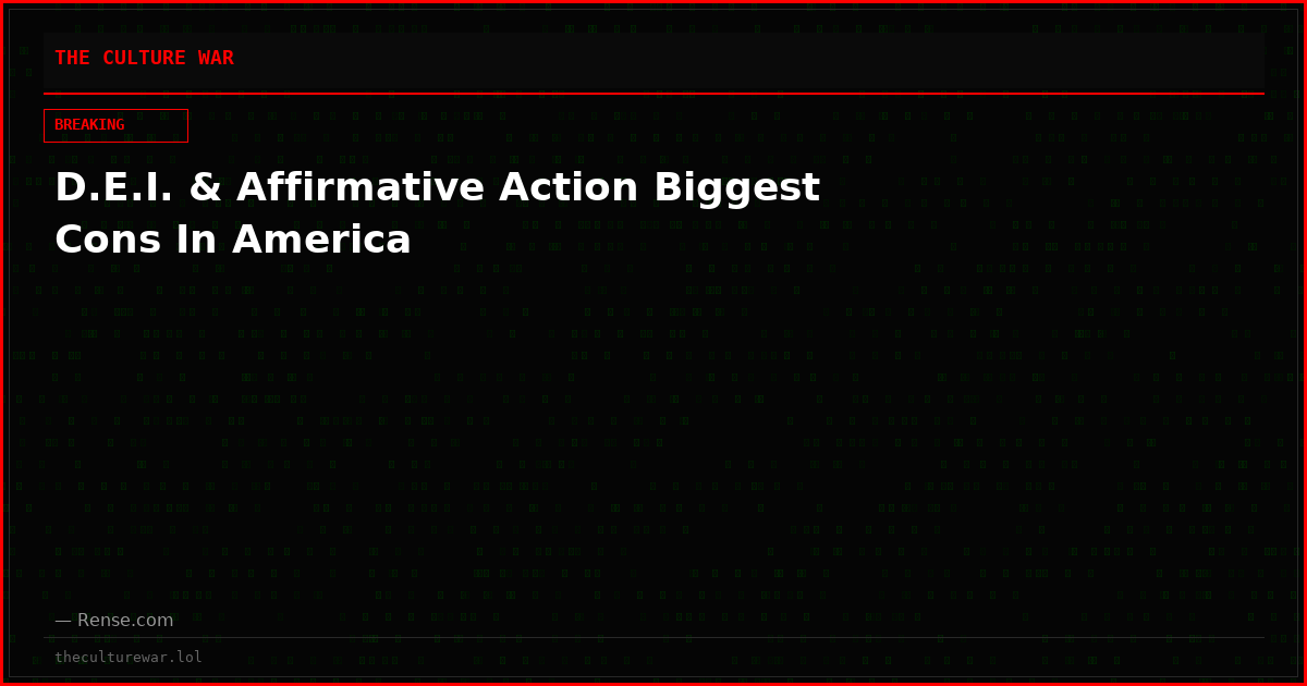D.E.I. & Affirmative Action Biggest Cons In America