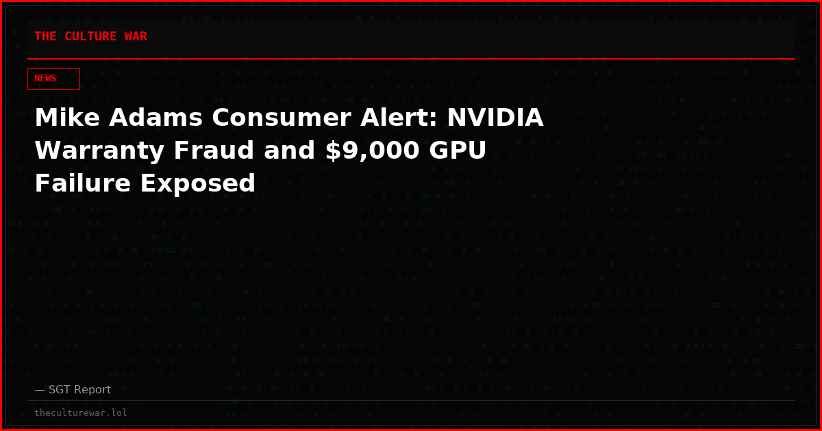 Mike Adams Consumer Alert: NVIDIA Warranty Fraud and $9,000 GPU Failure Exposed