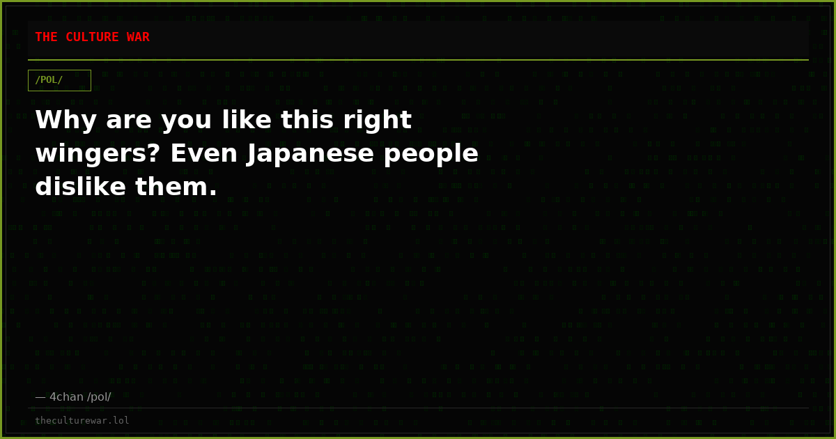 Why are you like this right wingers? Even Japanese people dislike them.