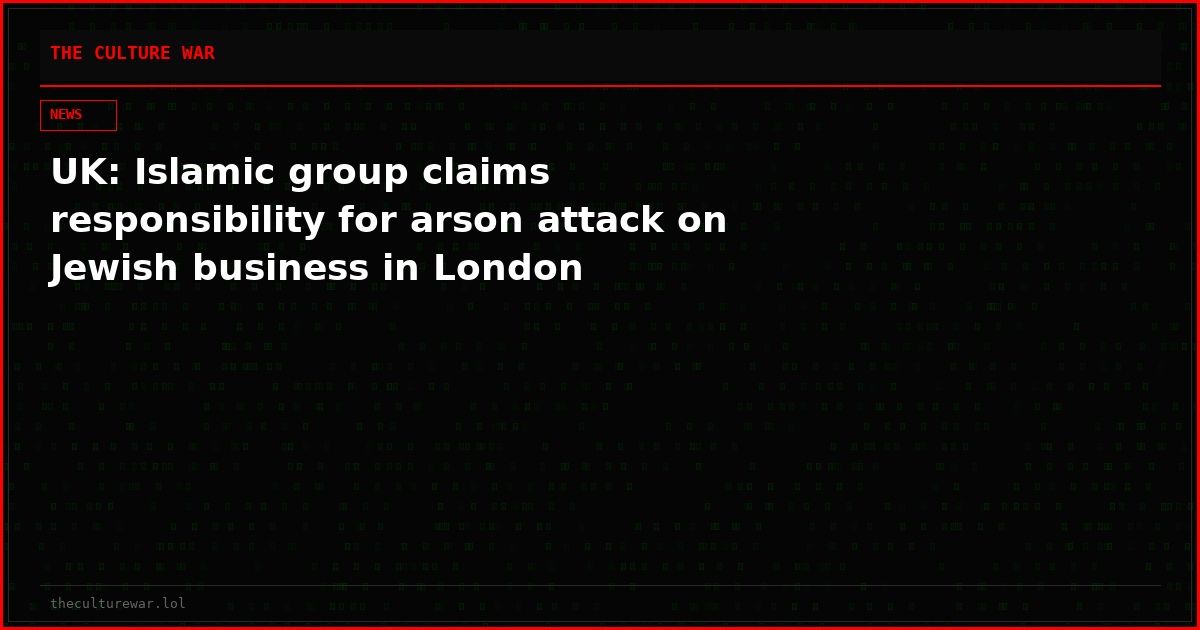 UK: Islamic group claims responsibility for arson attack on Jewish business in London