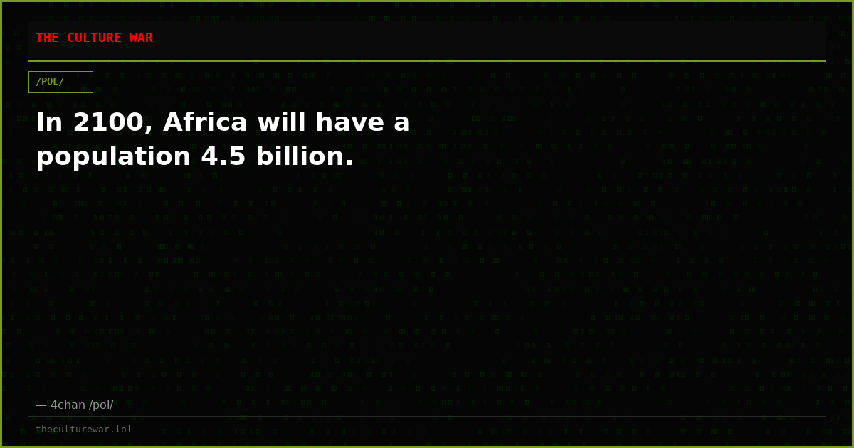 In 2100, Africa will have a population 4.5 billion.