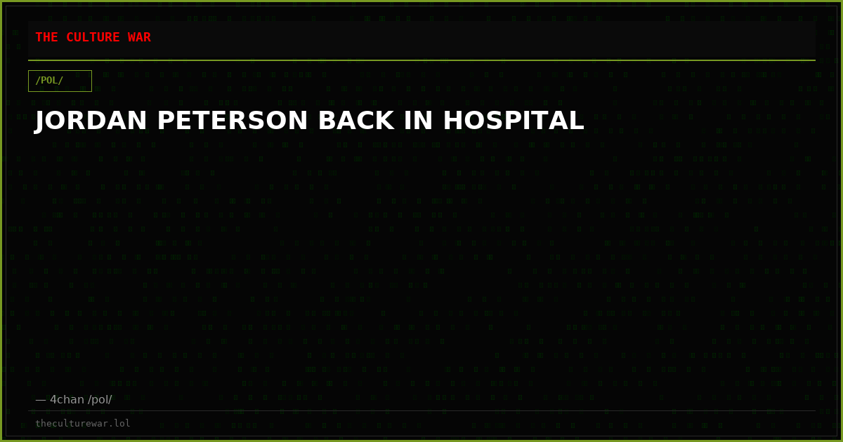JORDAN PETERSON BACK IN HOSPITAL