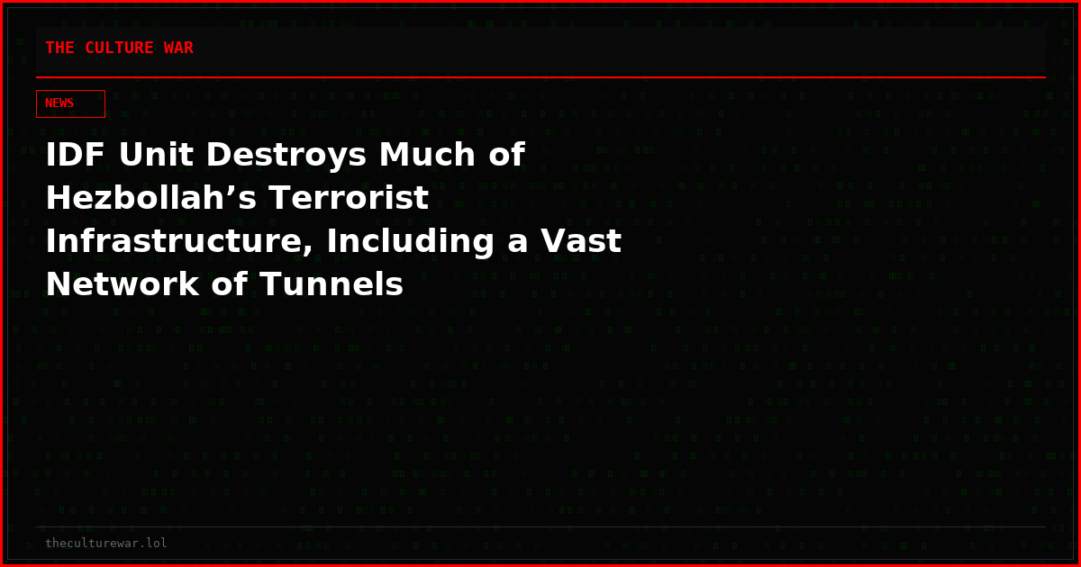 IDF Unit Destroys Much of Hezbollah’s Terrorist Infrastructure, Including a Vast Network of Tunnels