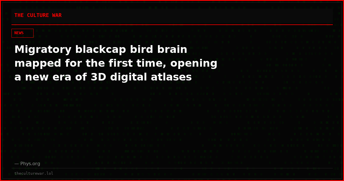 Migratory blackcap bird brain mapped for the first time, opening a new era of 3D digital atlases