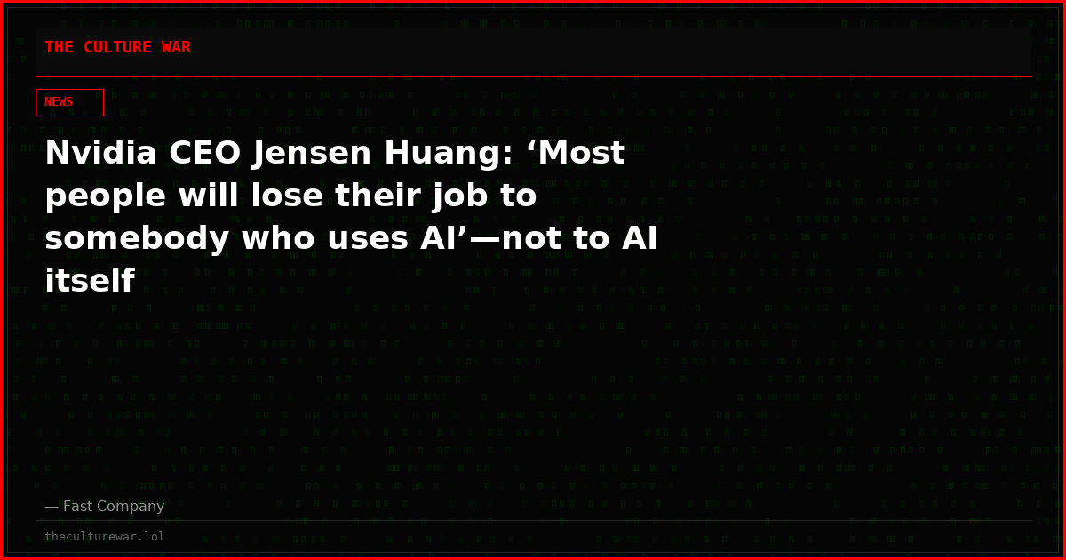 Nvidia CEO Jensen Huang: ‘Most people will lose their job to somebody who uses AI’—not to AI itself