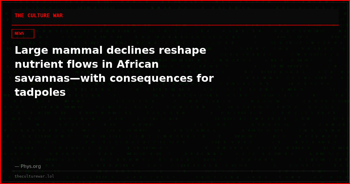 Large mammal declines reshape nutrient flows in African savannas—with consequences for tadpoles